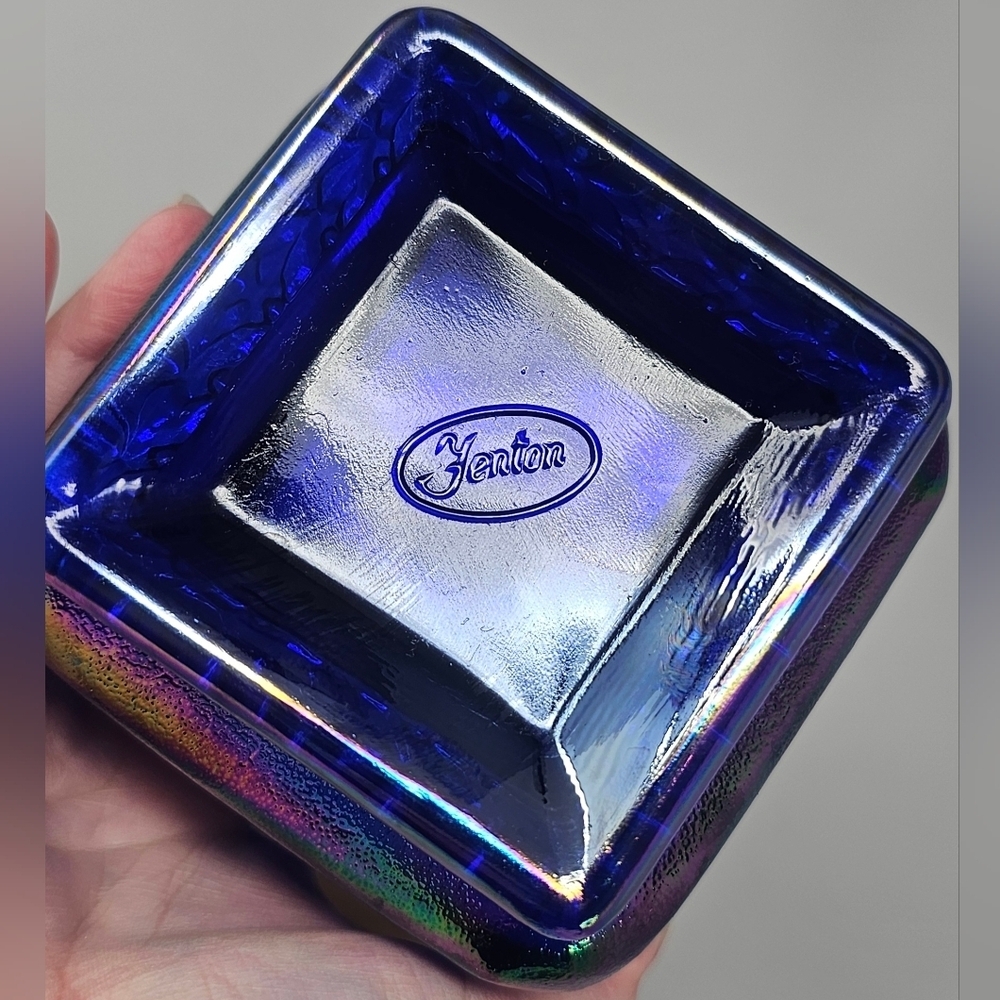 Fenton Cobalt Blue Carnival Glass Square Candy Dish Presidential Bicentennial - Picture 7 of 15